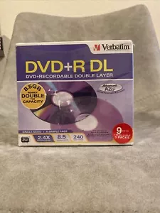 9 Pack Verbatim 8.5 GB 2.4X DVD+R DL Recordable Double Layer Disc - Picture 1 of 4