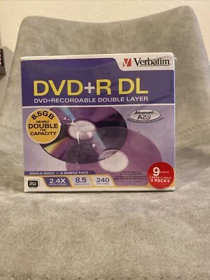 9 Pack Verbatim 8.5 GB 2.4X DVD+R DL Recordable Double Layer Disc - Image 1 of 4