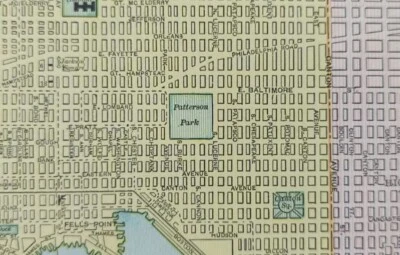 Vintage 1892 BALTIMORE MARYLAND Mapa 14"x11" Antigo Antigo Original PATTERSON PARK - Imagem 1 de 4