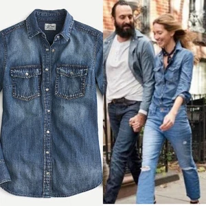 J.CREW Size 0 Western snap front chambray shirt in vintage indigo G1394 - Picture 1 of 5