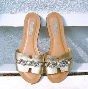 Schuhe Sandalen Mules Pantoletten Riemen flach gold Perlen Strass 37 Bottero - Bild 1 von 2