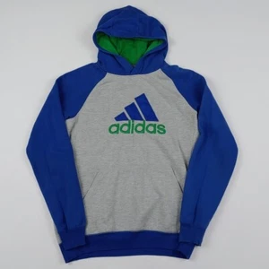 Vintage Y2K Adidas Colorblock Big Logo Hoodie Youth XL Sport USA Rare Grey Blue - Picture 1 of 4