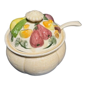 Vintage 60s Los Angeles Potteries Ceramic MCM Vegetable Soup Pot Tureen Ladle - Picture 1 of 11