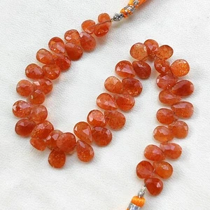 Natural Sunstone Gems 9x6 to 10x7 mm Size Faceted Pear Briolette Beads 9" Strand - Picture 1 of 6