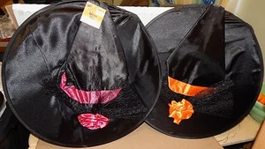 Halloween Costume Adult Witch Hats 18" Wide 14" High Orange & Pink Roses 127D - Picture 1 of 5