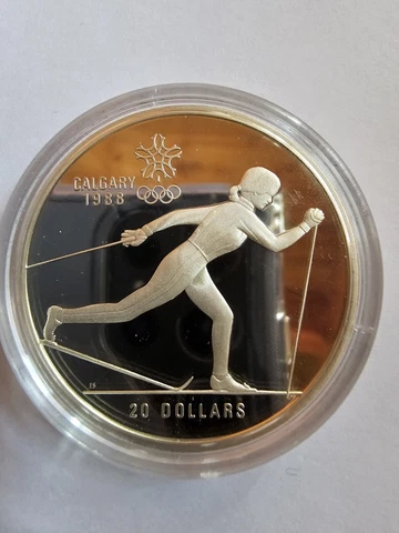 1986 Canada $20 Large Olympic Silver Proof Coin Cross Country Skiing Box Case Cover