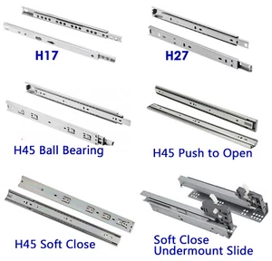 Drawer Runners Ball Bearing Slides Metal Grooved 17mm 27mm/Soft Close/Push Open - Picture 1 of 36