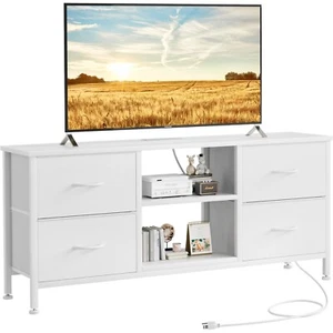 4 Drawer Dresser 43" TV Stand with Power Outlet Chest of Drawers Storage White - Picture 1 of 8