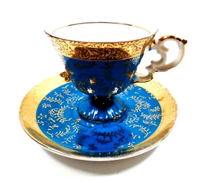 Set tazze e piattini da tè piccoli tono blu e oro (11/276) cucina arredamento casa tea time - Foto 1 di 9