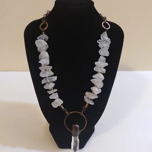 NEW Handcrafted Women's White Frosted Quartz 24" Necklace Brass - Picture 1 of 7