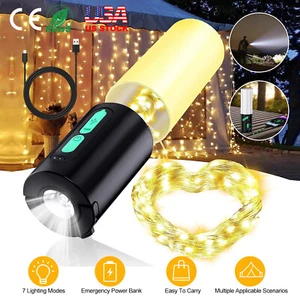 Camping String Lights 33Ft Light with Lanterns 4000mAh Rechargeable Batteries - Picture 1 of 17