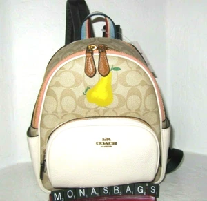 Coach C8258 Mini Court Backpack Light Khaki Signature Chalk Leather NWT - Picture 1 of 12