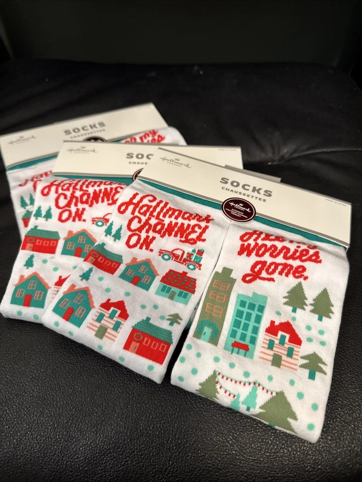Hallmark Channel #1 FAN Red Christmas Socks Trees & Snowflakes-One size