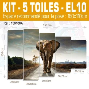 150x100cm - Set 5 LEINWÄNDE BEDRUCKT GEMÄLDE DEKO - ELEFANT EL10-5T150100A - LEINWAND - Bild 1 von 13