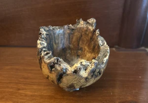Vintage Hand Carved Natural Knotted Burl Wood Bowl 3"H X 3-1/2”W - Picture 1 of 7