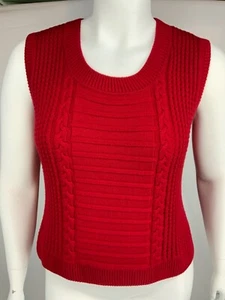 St. John - roter, ärmelloser Wollpullover mit Zopfmuster Oberteil, Gr. XL - Bild 1 von 11