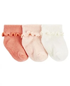 Carter's PINK Baby Girls Ribbed Socks, Pack of 3, US 0-3 - Picture 1 of 1