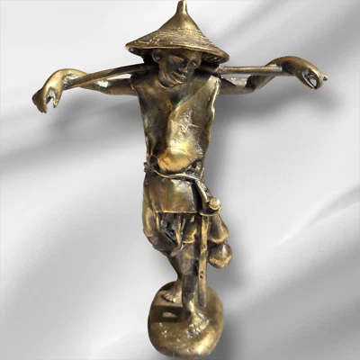 Estatua de bronce de colección campesino indochino, Asia, principios del siglo XX de 9 pulgadas de altura Foto 1 de 4