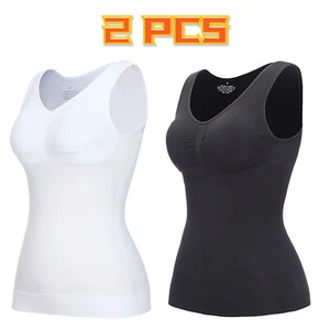 2 Pack Women Tummy Control Shapewear Tank Tops with Built in Bra Body Shaper NEW - Picture 1 of 20