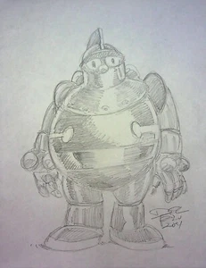 Gigantor - Tetsujin 28-go signiert DELFIN BARRAL handgezeichnet Pinup Kunst 8,5x11 - Bild 1 von 2