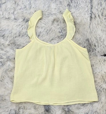 DREW MUJER SIN MANGAS GASA TOP DETALLE VOLANTES CORREAS AMARILLO Talla L Usado en Excelente Condición Foto 1 de 3