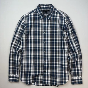 John Varvatos Shirt Mens Small Long Sleeve Plaid Button Front Logo Blue - Picture 1 of 8