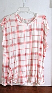 STUDIO B by Bobeau ~White & Red Checked CAP SLEEVE TOP SHIRT  ~Women's 2x - Picture 1 of 3