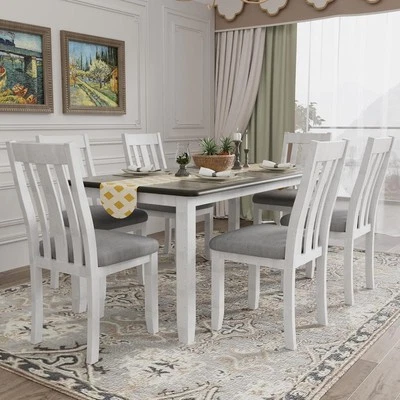 7-Piece Dining Table Set for 6-8, Extendable Kitchen Table Set w/Removable Leaf - Image 1 of 4