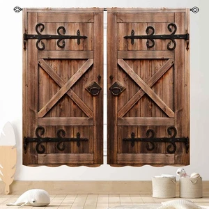Cortinas de puerta de granero de madera, tablero de madera marrón rústico casa de campo... - Imagen 1 de 5