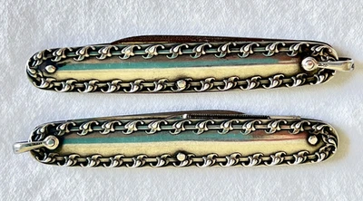 Set of 2 Vintage German Sterling Silver Relief Folding Pen Pocket Knife Knives - Image 1 of 4