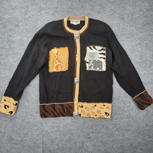 Suéter Rápido Jack B De Colección Para Mujer Grande Negro Safari Estampado Animal Tejido Años 90 Zoo - Imagen 1 de 5
