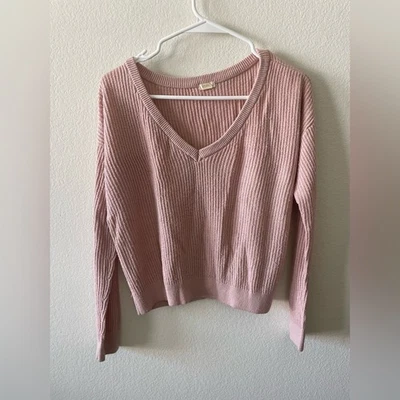 Suéter de malha rosa garagem gola V tripulação - Imagem 1 de 3