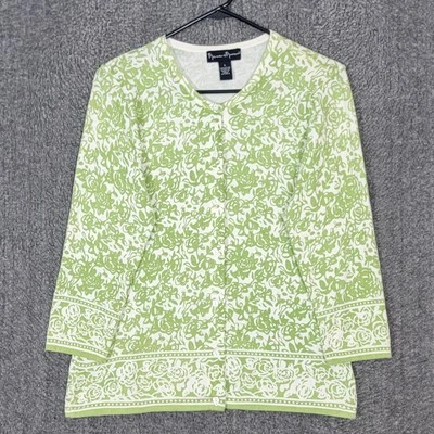 Mercer & Madison Sweater Womens Small* Green White Floral 3/4-Sleeve Cardigan - Image 1 of 4