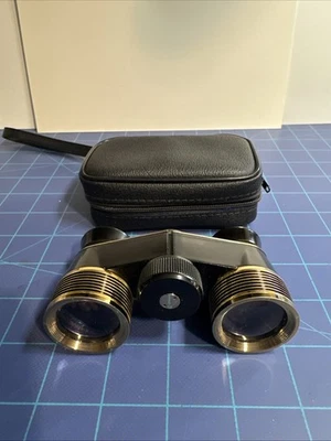OPERA GLASSES by Tasco Black & Gold 3x Coated Pocket Binoculars w/Bag, Clean - Image 1 of 3