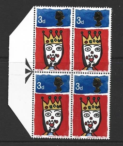 GB 1966 3d Phosphor Block of 4 with Missing 'T' Flaw in Designer's Name - Picture 1 of 1