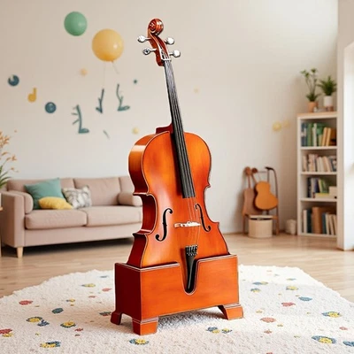Cello Floor Stand Holder w/Foam Interior – Fits 4/4 & 3/4 Cellos, Wooden, Russet - Image 1 of 4