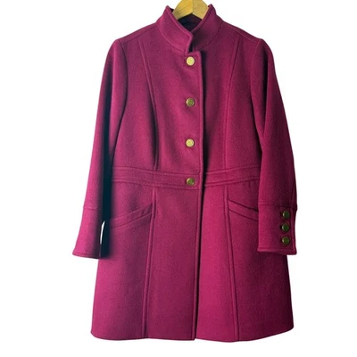 Abrigo Militar Talbots Mezcla Lana 10P Magenta Oro Rosa Botones Ajuste y Acampanado Foto 1 de 4