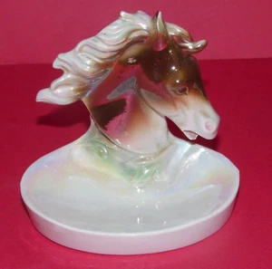 VINATGE HORSE HEAD TRINKET DISH * Peralescent Porcelain * 4" (10cm) Tall * - Picture 1 of 4