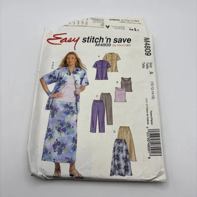 MCCALLS  STITCH 'N SAVE PATTERN 4809 ~ MISSES SHIRT SKIRT PANTS TOP SIZE 10 - 16 - Image 1 of 3