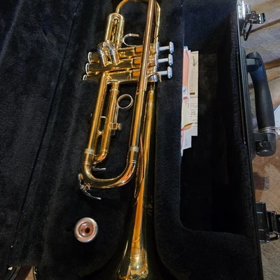 Trompeta Yamaha YTR 200AD... Trompeta de latón dorado con boquilla y estuche rígido Foto 1 de 4