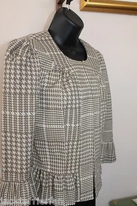 3 Sisters Jacket Clothing S Beige Houndstooth Cropped Blazer Dressy Coat 1406 - Picture 1 of 8