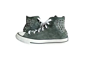 Converse Chuck Taylor alte pelle grigio scuro borchie argento vintage sneakers - Foto 1 di 7