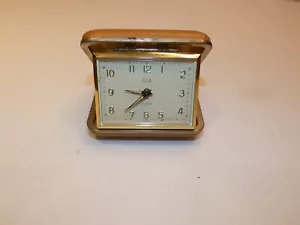 Vintage Elgin Germany Rectangular Travel Alarm Clock, Brown Case - Picture 1 of 7
