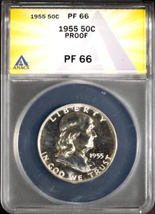 1955 50c Silver Franklin Half-dollar PF 66 ANACS # 7624914 + Bonus - Picture 1 of 2