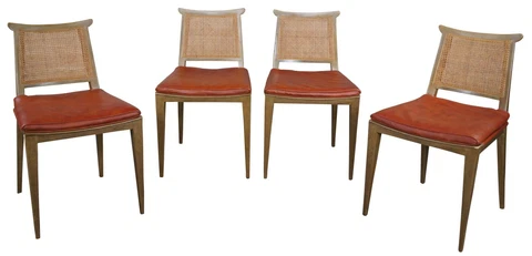4 Edward Wormley Dunbar Mid Century Modern Mahogany Dining Game Chairs Leather Cover