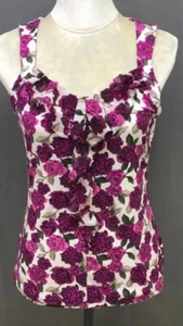 White House Black Market Tank Shirt Size S Red Roses Pattern Ruffles - Picture 1 of 6