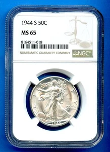 1944 S NGC MS65 Walking Liberty Silver Half Dollar 50c US Mint MS-65 Blast White - Picture 1 of 3