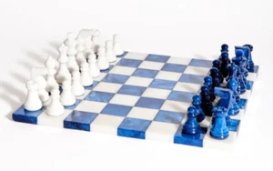 Lapis Blue & White Marble Chess Set Chess Game Set, Best Gifts For Chess Lovers - Bild 1 von 3