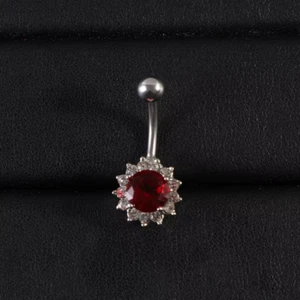 Stainless Steel Piercing Jewelry Charm Red Belly Ring Acrylic Round Ball - Picture 1 of 1