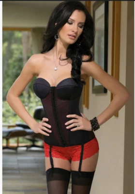 Nuevo Coquette Bustier Negro y Rojo 1091 Sexy Mujer Lencería Juegos con disfraces Espalda Con cordones Foto 1 de 4